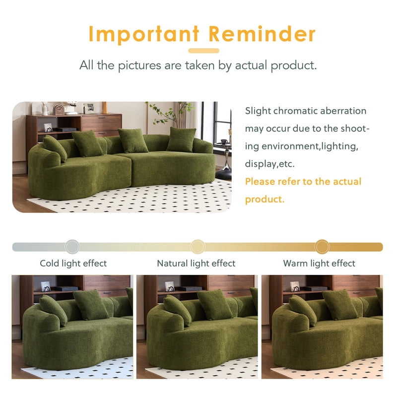 Curved Sectional Sofa with 4 Throw Pillows, Modern Luxury Chenille 4-Seater Cloud Couch with Deep Seat for Living Room, No Assembly Needed