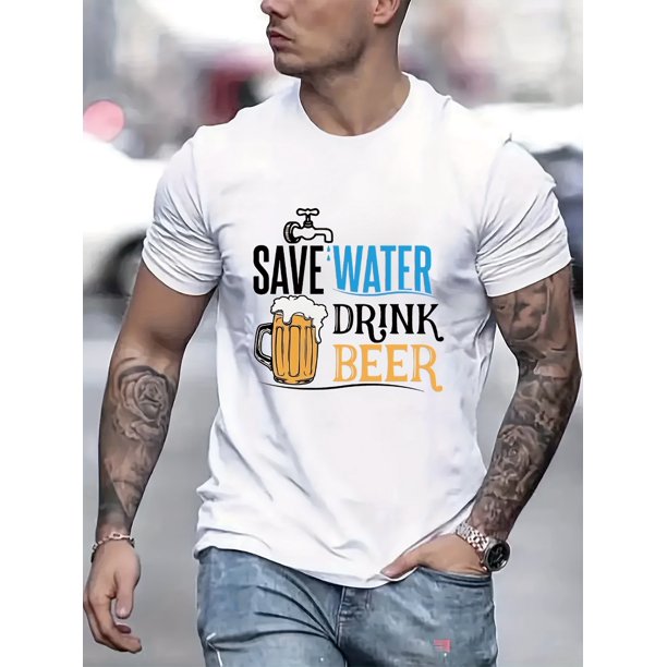 Men's Casual Geometric Print T-Shirt - Stretchy, Breathable Fabric, Round Neck, Short Sleeve - Perfect for Summer Outings