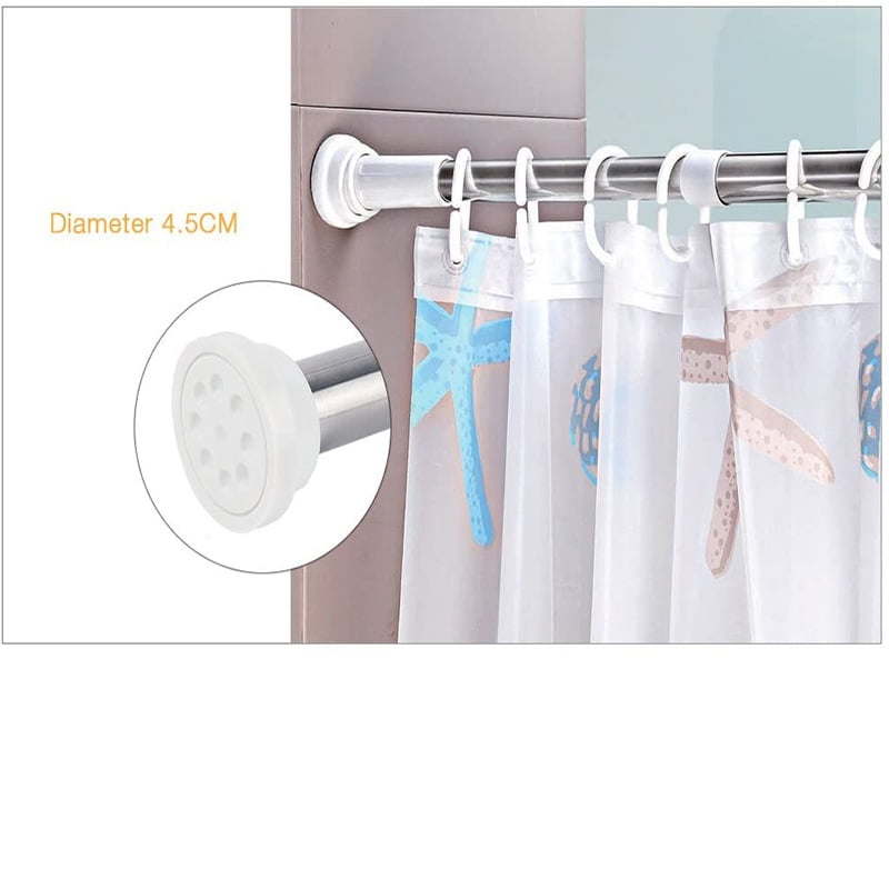 50-80cm Extendable Shower Curtain Pole Telescopic Wardrobe Closet Bathtub Hanging Rail Spring Loaded Stainless Steel Tension Curtain Rod with No Drilling 