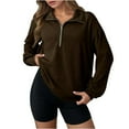 thumbnail image 2 of Crunowin Women's Half Zip Sweatshirts, Long Sleeve Lapel Casual Sport Pullover Top Brown XL, 2 of 9