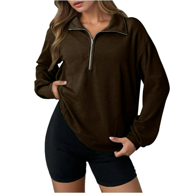 HAiming Womens Oversize Half Zip Sweatshrits Casual Long Sleeve Pullover Tops Fall Basic Fashion Blouse