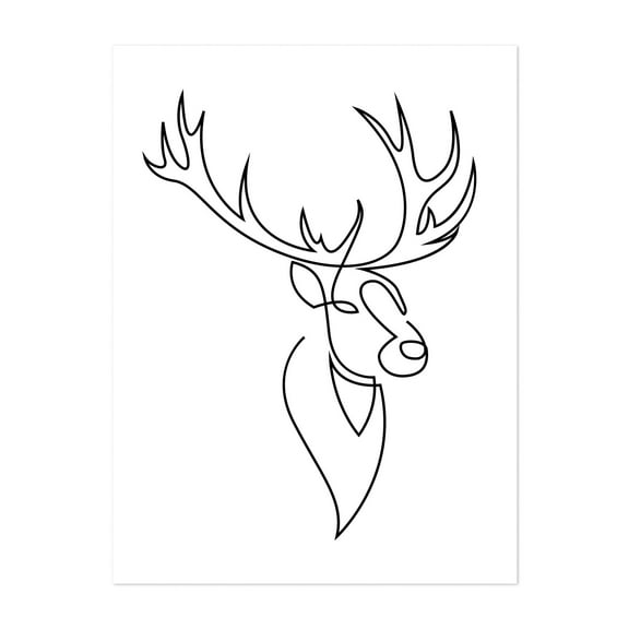 Deer - Line Drawing Line Art Deer Minimalist Wildlife Abstract Animal Black and White Unframed Wall Art Print 5 x 7 inches