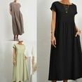 thumbnail image 5 of Womens Long Kaftan Dress Casual Loose Sundress Cotton Linen Dress with Pockets Short Sleeve Neck Baggy Dress, 5 of 9