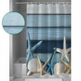 thumbnail image 3 of Small Stall Shower Curtain 36x78 Inch Narrow Half Size Coastal Starfish Bath Curtains Bathroom Decor Blue Wooden Grain Seashells Country Waterproof Fabric Shower Curtain Set with Hooks 36 Inch, 3 of 6
