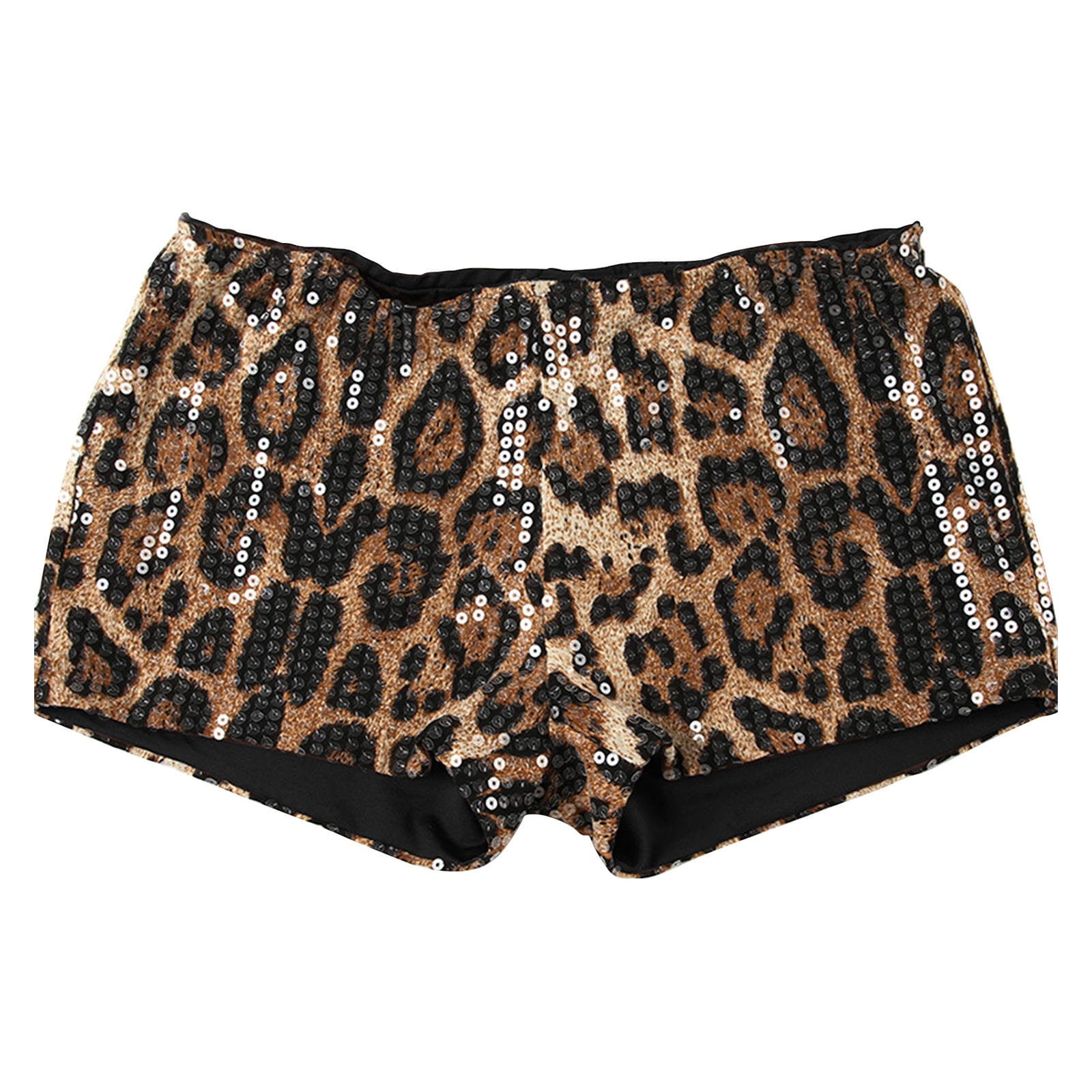 Stephy Women's Leopard Print Sequins High Waist Tight Hot Girl Shorts, Brown, L