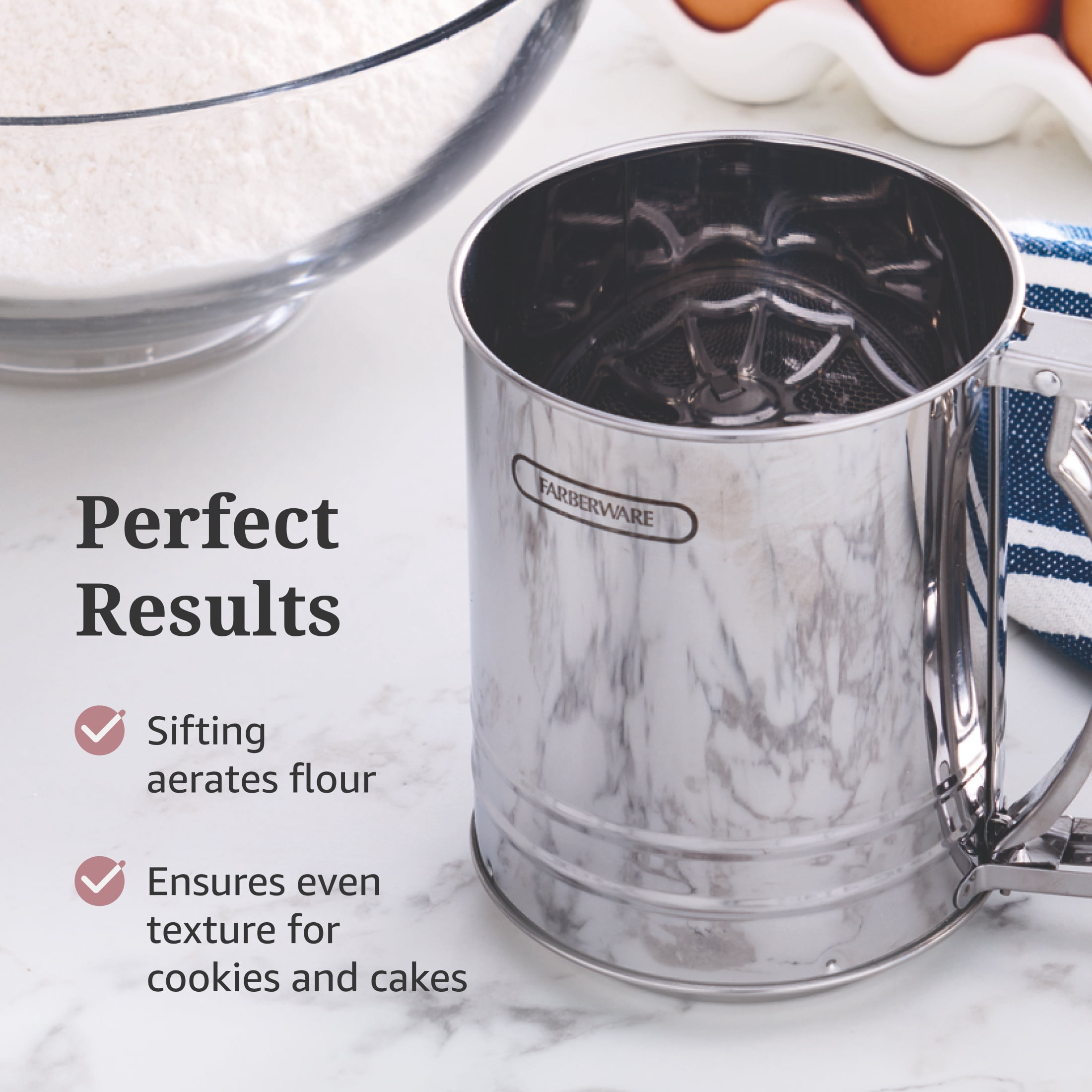 Farberware Professional Stainless Steel 3 Cup Flour Sifter with One-Hand Operation