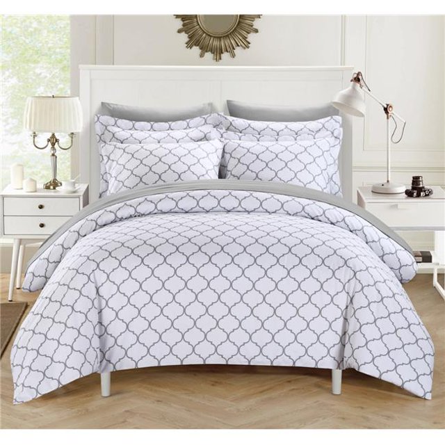 Chic Home DS1295-US Ensemble de Housse de Couette Réversible Imprimé Diamant Géométrique - Gris - Simple - 2 Pièces
