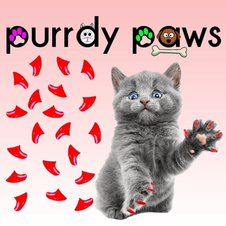6 Month Supply - Purrdy Paws Neon Red Soft Nail Caps for Large Cats Claws - Extra Adhesives