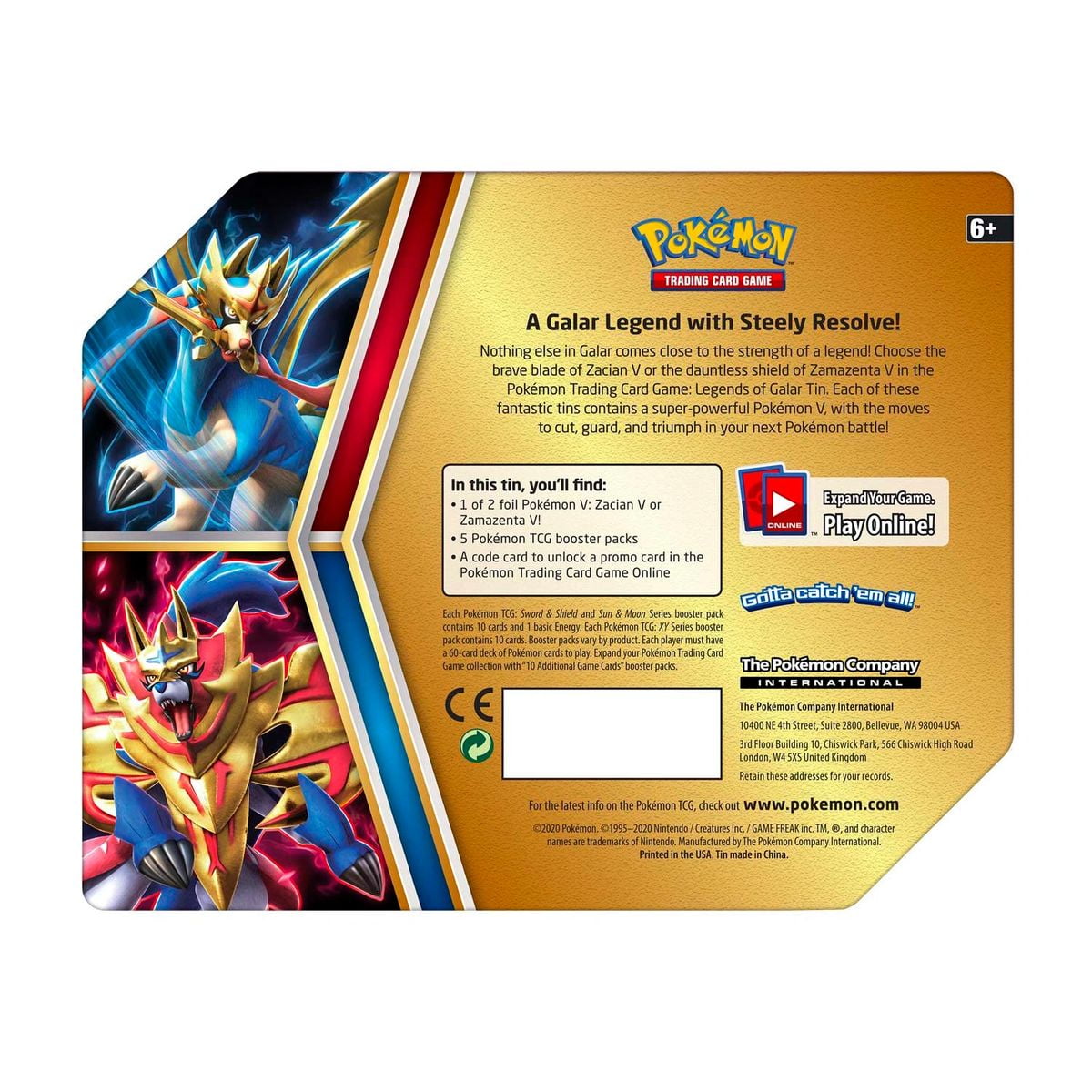 2020 Pokemon TCG Legends of Galar Tin Zacian V/Zamazenta V Lot - US