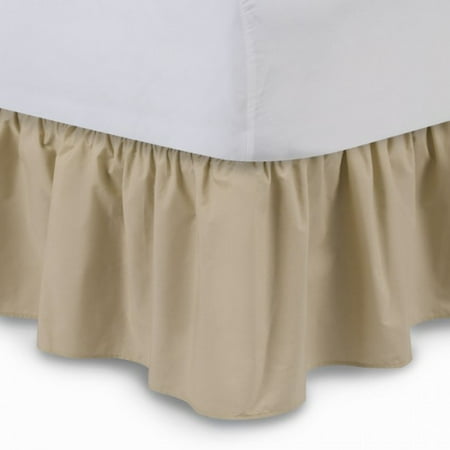 Ruffled Bed Skirt (Twin XL  Stone) 18 inch Drop Dust Ruffle with Platform  Poly/Cotton Fabric  Available in All Bed Sizes and 14 Colors - Blissford