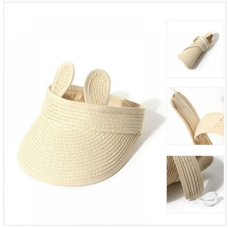 

Cute Children s Empty Top Hat Woven Straw Hat Sunscreen Rabbit Ear Sun Hat for Baby Boys and Girls