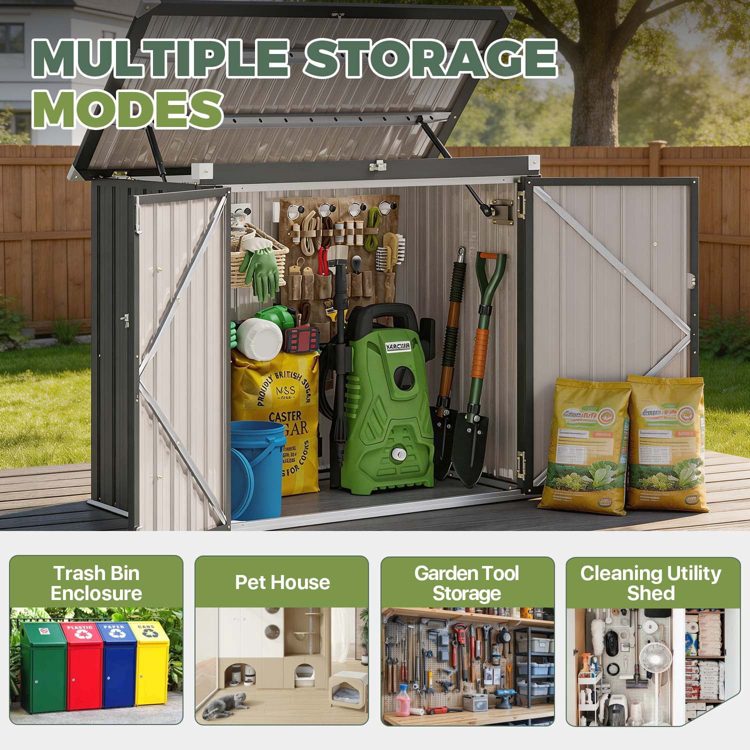 BaPiPro 5x2.6 ft Outdoor Storage Shed, Compact Metal Shed for Garden Tools, Weather Resistance Lockable Trash Can Shed, Patio & Backyard Storage Cabinet