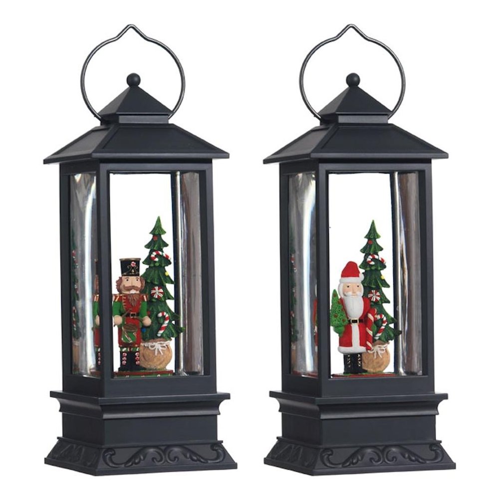 Raz Imports 00450 11" Battery Operated Black Holiday Santa and Nutcracker Lanterns with Timer