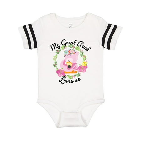

Inktastic Baby Flamingo My Great Aunt Loves Me with Flower Wreath Gift Baby Boy or Baby Girl Bodysuit