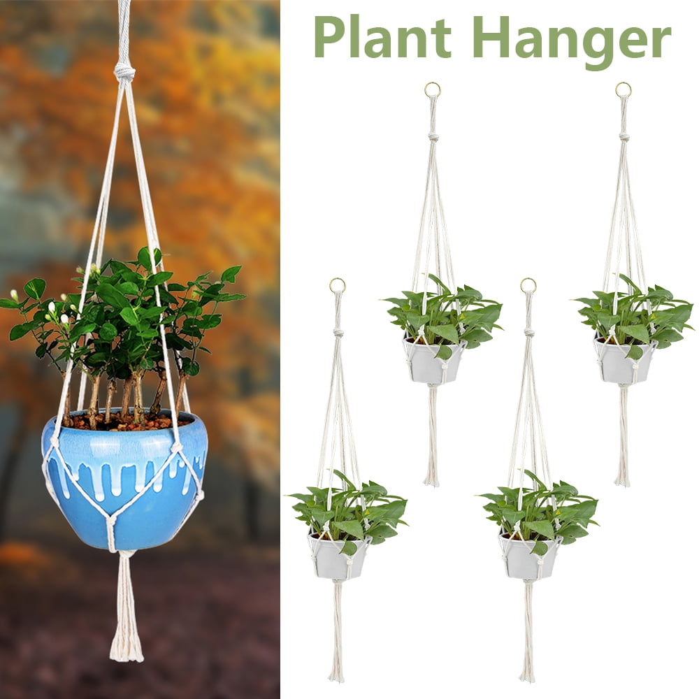 4PCS Garden Plant Hanger Macrame Hanging Planter Basket Rope Pot Holder Decor 