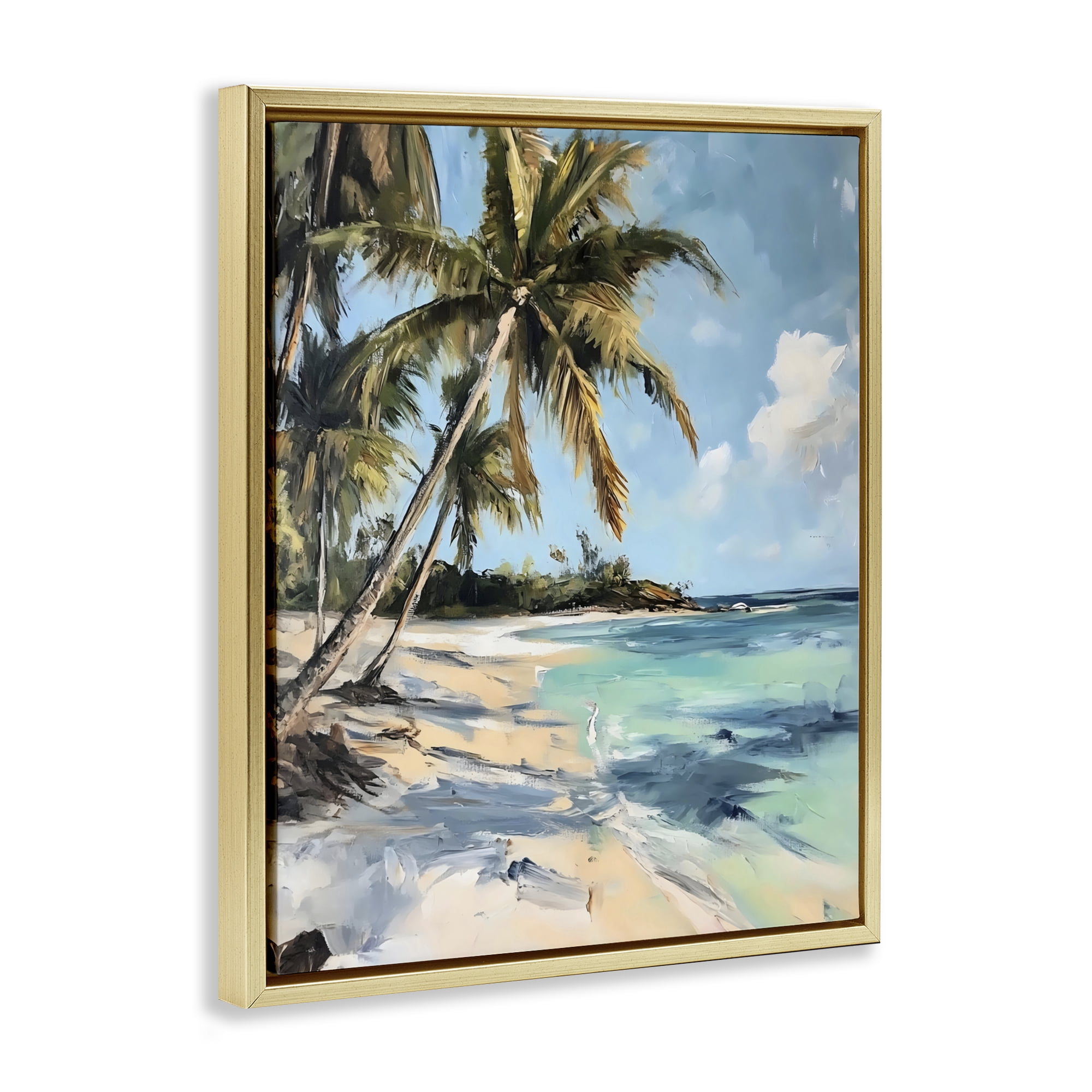 Stupell Industries Tropical Coastline Palm Frond Shadows Gold Framed Floater Canvas Wall Art, design by Franklyn Gregory