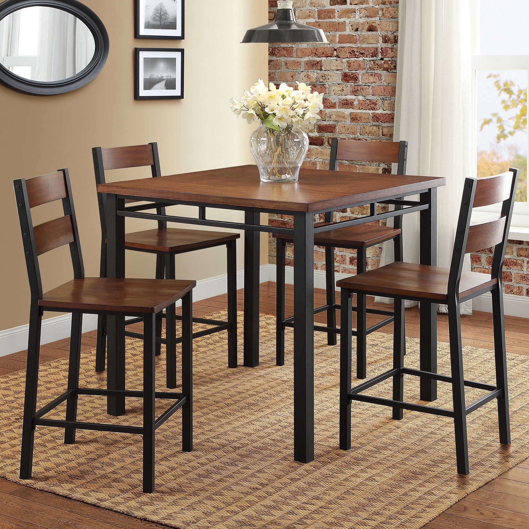 Mainstay 5-Piece Counter Height Dining Set Warm in Black 2 Pack