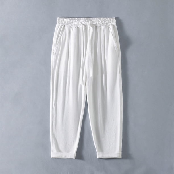 Pantalones largos para hombre, informales, holgados, ventilados, con bolsillos y cordón, rectos, de poliéster.