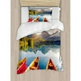 thumbnail image 3 of Fishing Duvet Cover Set Queen Size, Mountain Lake in National Park Slovakia Sailboats European Ecology Nature Print, Decorative 3 Piece Bedding Set with 2 Pillow Shams, Multicolor, by Ambesonne, 3 of 3
