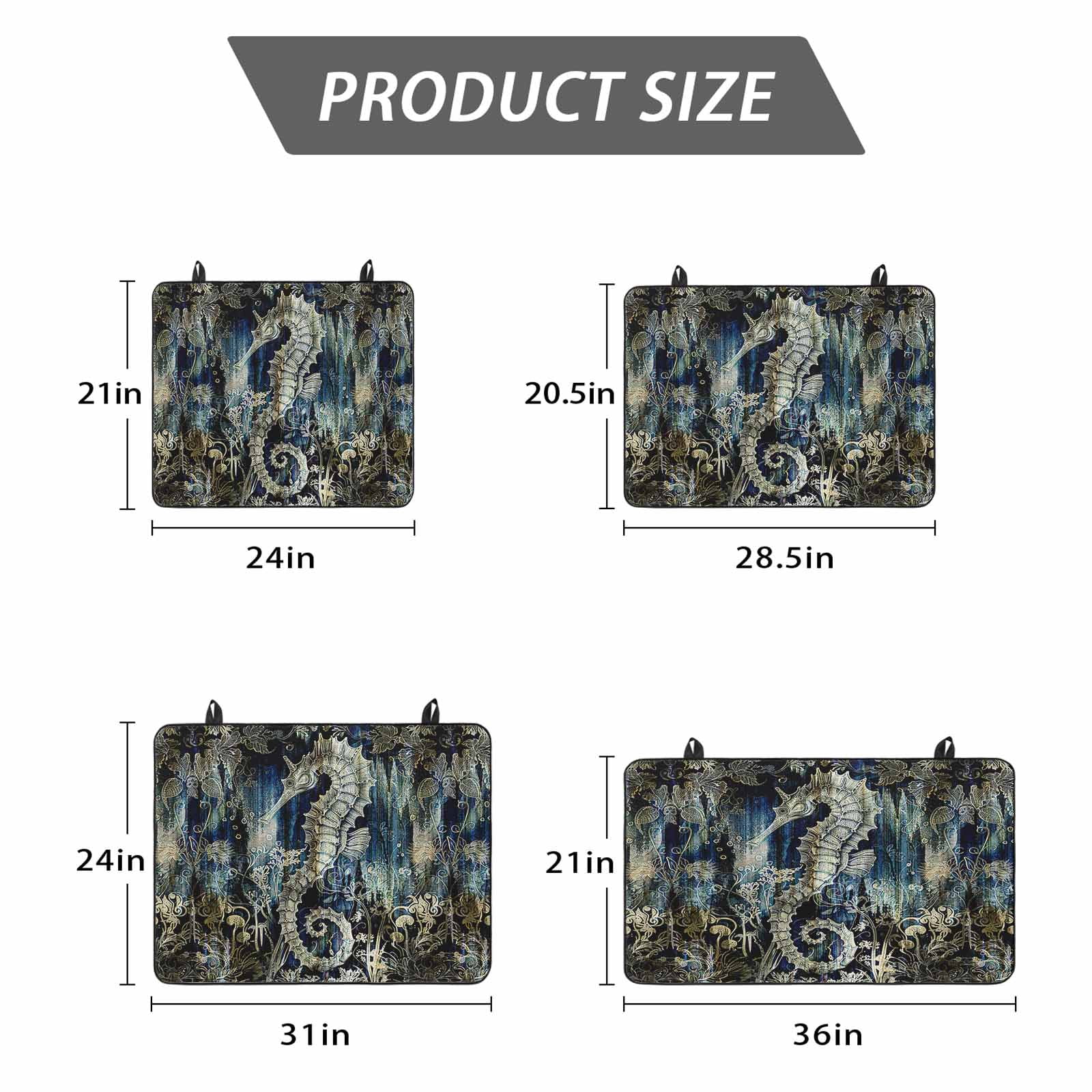 Sea Horse Stove Top Cover for Electric Stove, Heat-proof & Non Slip Glass Top Stove Cover Protector, Coastal Ocean Golden Navy Blue Floral Leaf Kitchen Flat Cooktop Rubber Mat 24x21 Inches