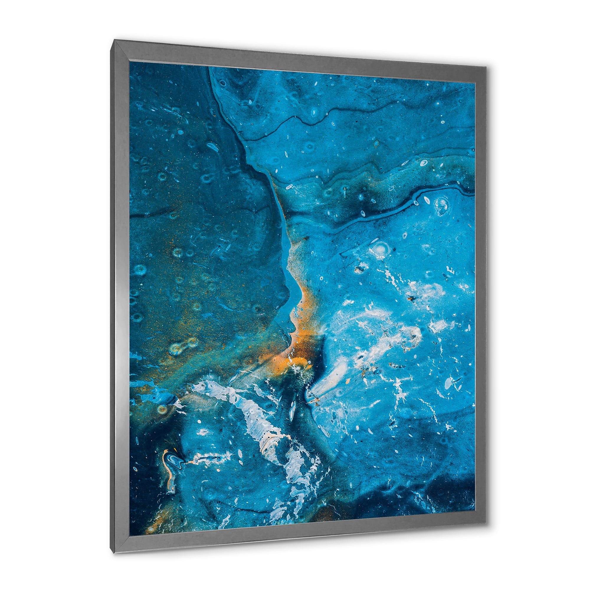 Designart 'Abstract Blue Marble Composition I' Modern Framed Art Print