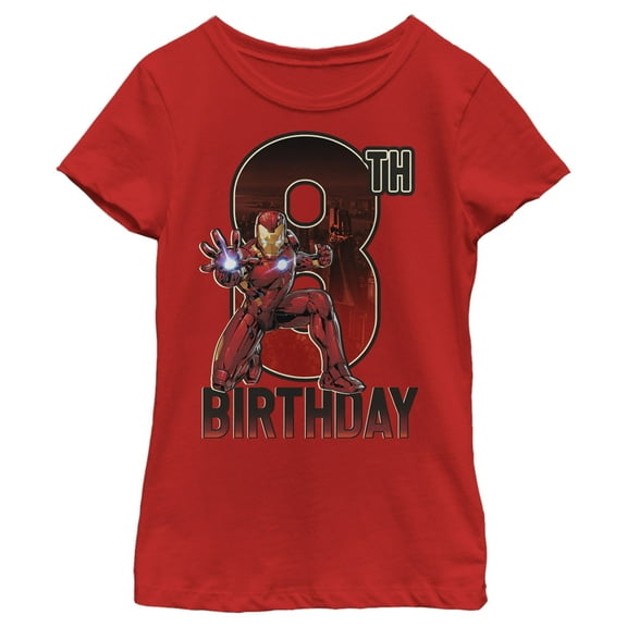 Girl's Marvel Iron Man 8th Birthday Action Pose  Graphic Tee Red X Small