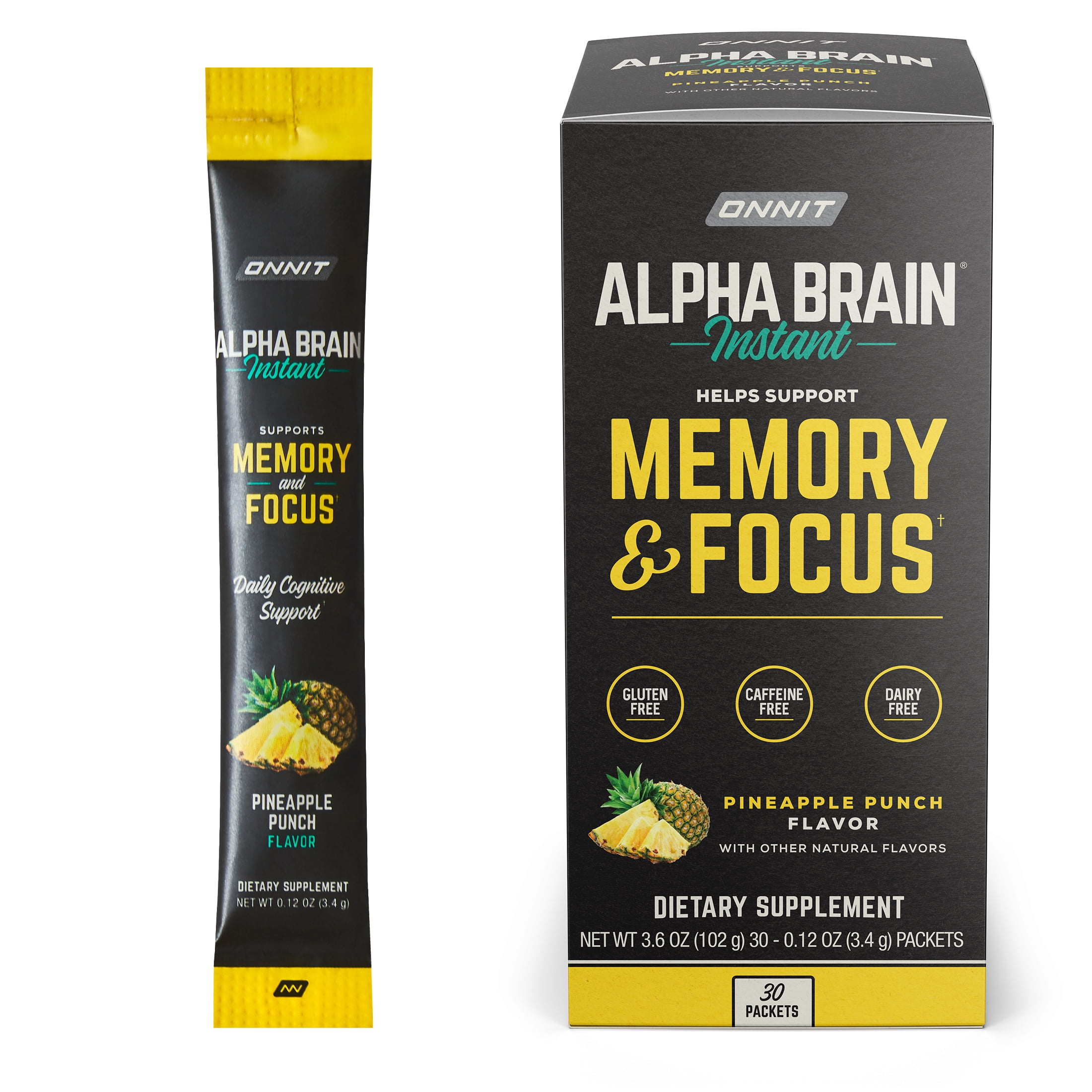 ONNIT Alpha BRAIN Instant Nootropic Brain Pineapple Punch Drink Mix, Memory/Focus Supplement, 30 Ct