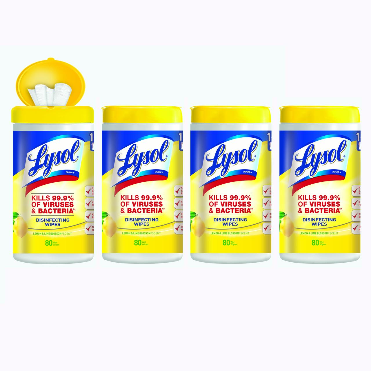 Lysol Disinfecting Wipes, Lemon & Lime Blossom, 320ct (4x80ct), Tested & Proven to Kill COVID-19 Virus, Packaging May Vary - image 2 of 6