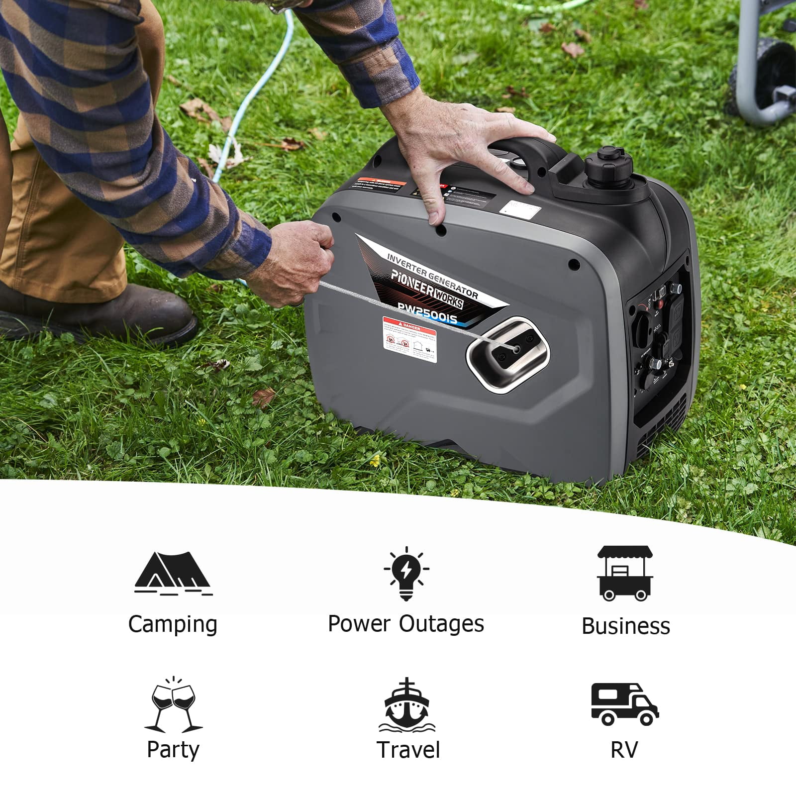 Garvee 2500 Watt Portable Power Generator Ultra Quiet Gas Engine with CO-Monitoring for Outdoor Camping and Home Use, Inverter Generator