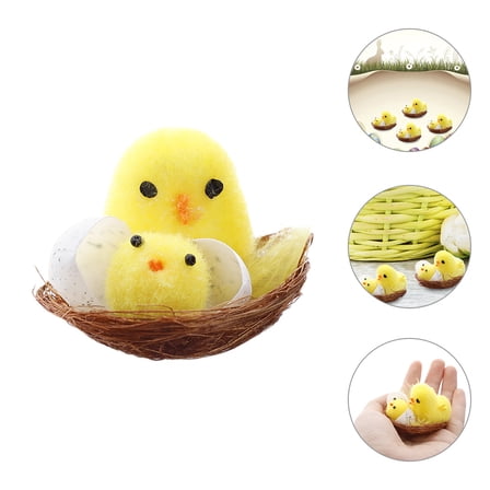 ELAYARD Mini Toy Chicks Fluffy Chicks with Nest Multi-colored 12Pcs Decoration