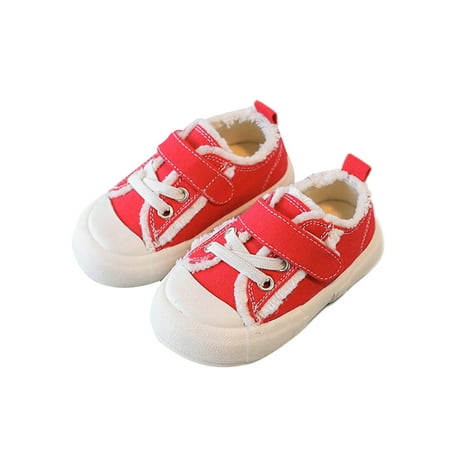 

Rotosw Children Flats Magic Tape Canvas Sneakers Soft Sole Casual Shoes Kids Sneaker Girls Boys Lightweight Round Toe Skate Shoe Red 9C