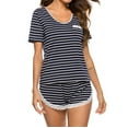 thumbnail image 5 of qolati Pajamas Set for Women Casual Striped Print Crew Neck T-Shirts and Shorts Nightwear Lounge Sets Comfy Soft Short Sleeve Sleepwear Summer PJs 2 Piece Outfits, 5 of 7