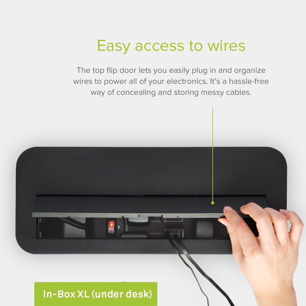 in-Box Cable Box Set with Extra Large Surge Protector Concealer Cable Management for Under Desk and Mobile Charging Station Power Strip Organizer for Desktop, Black