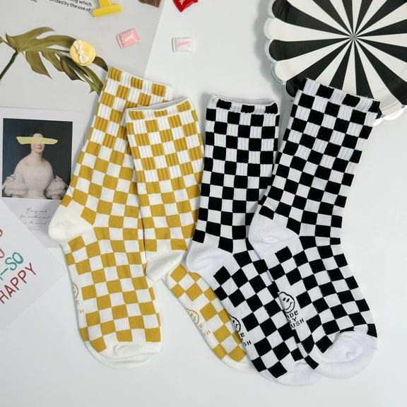 Women's Crew Crush Mini Checkerboard Socks - 2 Pair Set w/ Gift Bag - Made in Korea
