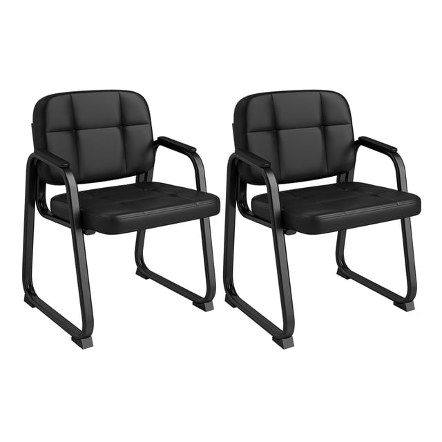 Costway Leather Office Reception Chairs Set of 2 withPadded Armrests Sled Base Metal Frame