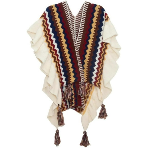 ZhangBaoLin Women Shawl Wrap Cardigan Poncho Cape Open Front Travel Sweater Coat Colorful Tassels Knit Blanket