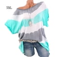 thumbnail image 1 of Camiseta de mujer Blusa con estampado de rayas en la parte superior de manga corta con un hombro, Verde, 5XL Eigraketly  AP001847-08, 1 of 5