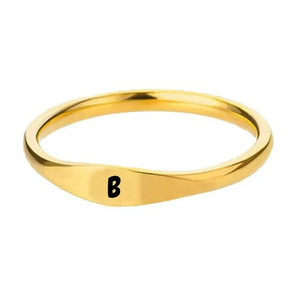 HIJONES Women's Stainless Steel Simple 3.5mm Gold Alphabet A to Z Initial Rings Wedding Engagement Statement Jewelry B Size 7