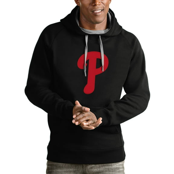Men's Antigua Black Philadelphia Phillies Victory Pullover Team Logo Hoodie