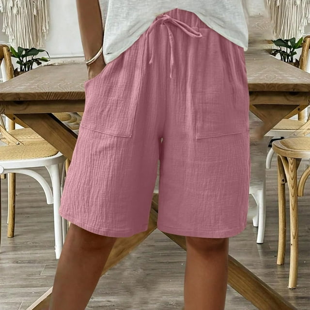 Wide Leg Pants Woman, Knee Length High Waisted Drawstring Summer