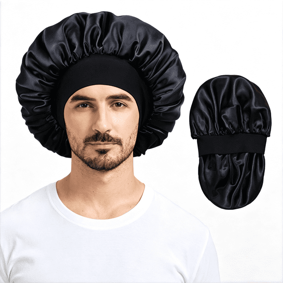 TELOLY Silk Bonnet for Men Women, Soft Satin Hair Bonnets for Sleeping | Unisex Large Cute Sleep Cap, Double Layer Reversible Wide Band, Protect Hair, Natural Wave, Braids, Curly Hair, Reduce Frizz