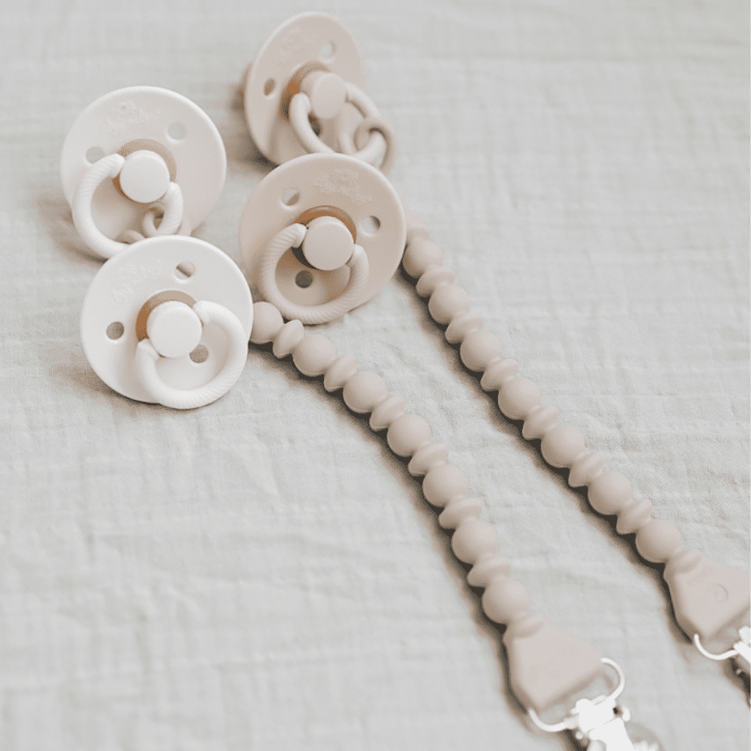 (3 pack) Itzy Ritzy Beaded Silicone Pacifier Clip, Unisex, Toast