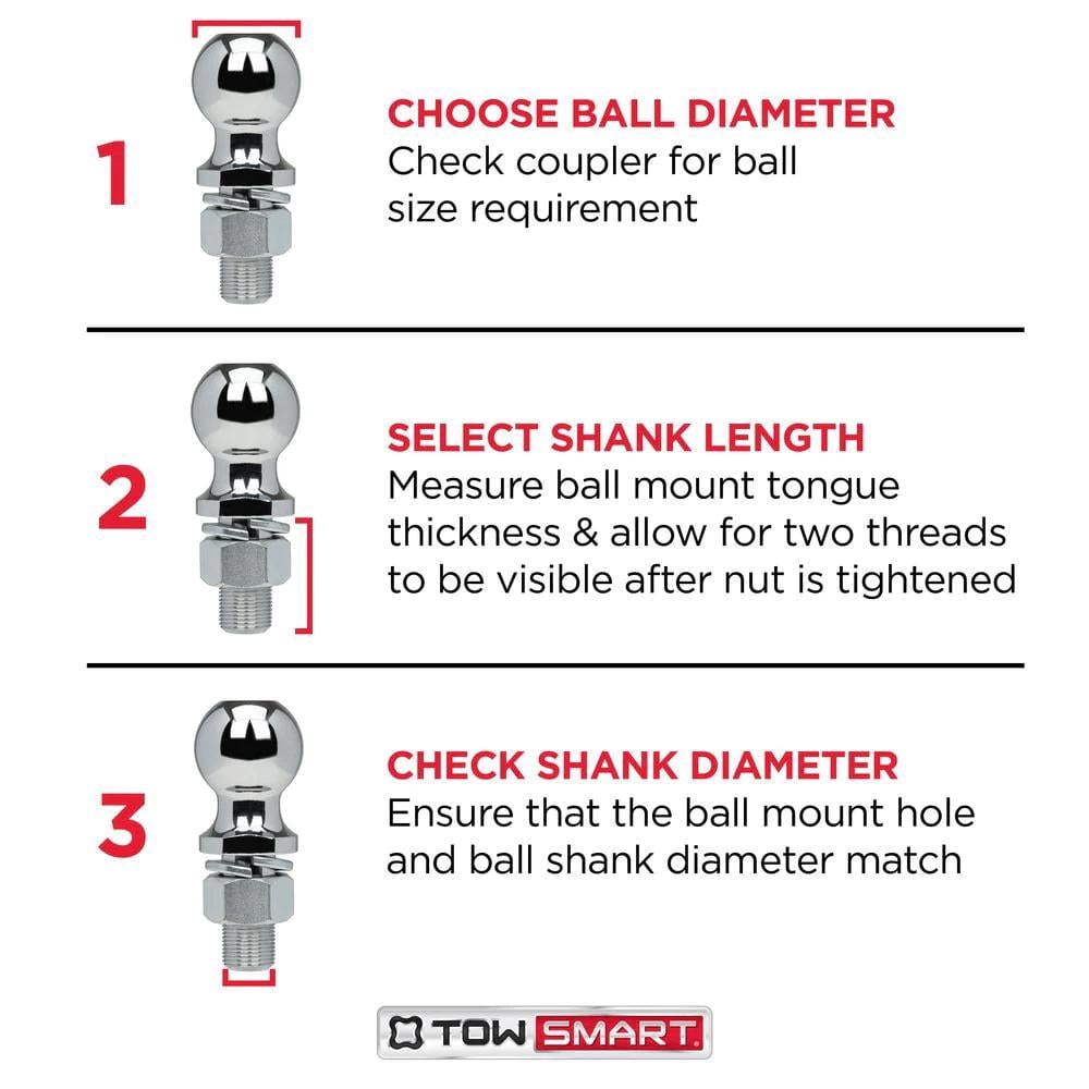 TowSmart Trailer Hitch Ball, Class IV, 2-5/16in Ball, 1in x 2in Shank, 6000 lb, 714, Chrome, 1 Each