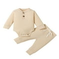 thumbnail image 1 of Newborn Baby Boy Girl Clothes Ribbed Knitted Romper Long Pants Fall Winter Suit Dark Gray 0-3 Months, 1 of 7