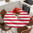 thumbnail image 2 of Red Stripes Round Fitted Table Cover White Stripes Simple Geometric Waterproof Table Cloth with Elastic Edge Wipeable Tablecloth for Picnic Camping Party Fits 36"-44" Diameter, 2 of 8