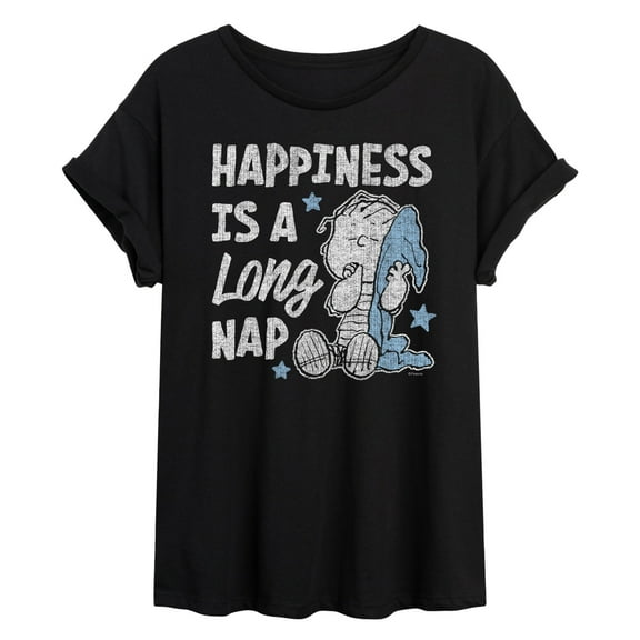 Peanuts - Happiness is a Long Nap - Juniors Oversized Graphic T-Shirt