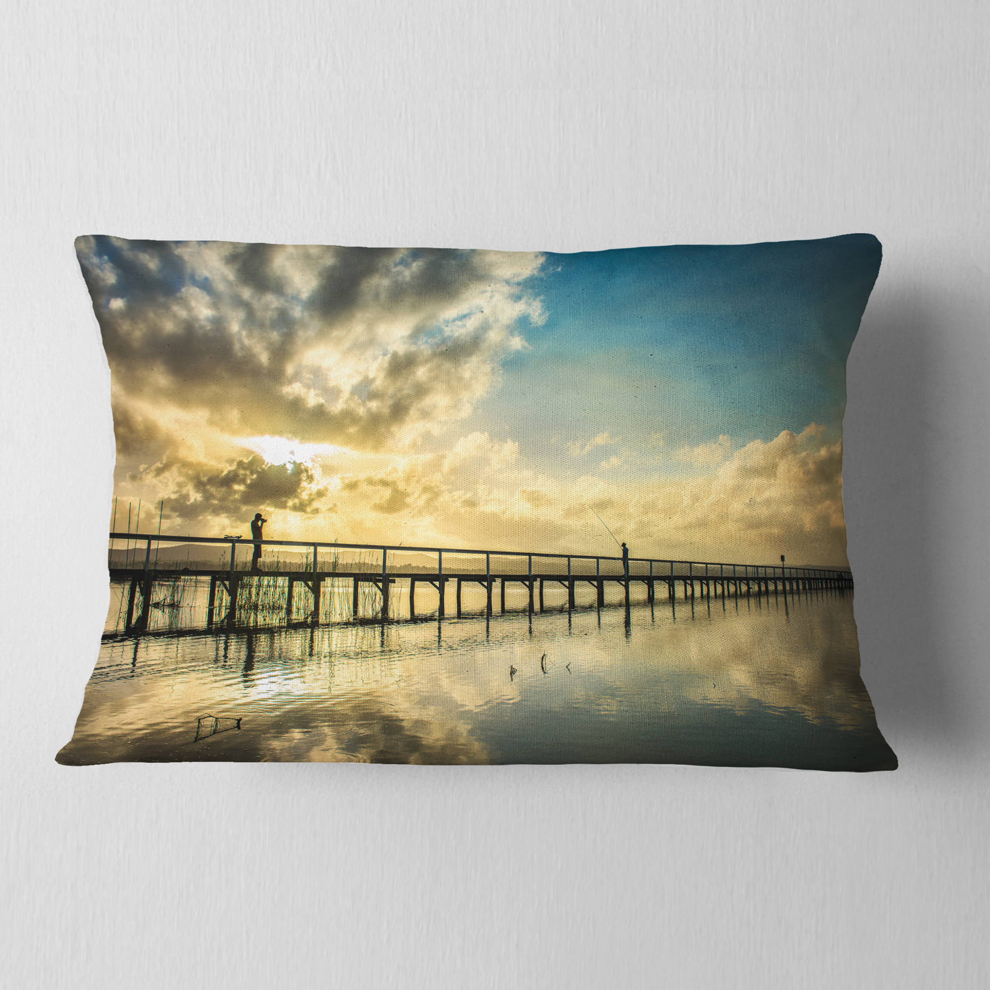 Designart 12" x 20" Blue Polyester Throw Pillow