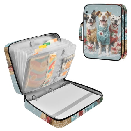 Happy Dogs with Christmas Sweaters Accordion File Organizer Expanding File Folder 3-Ring Binder Bag 500 Sheets A4 Size