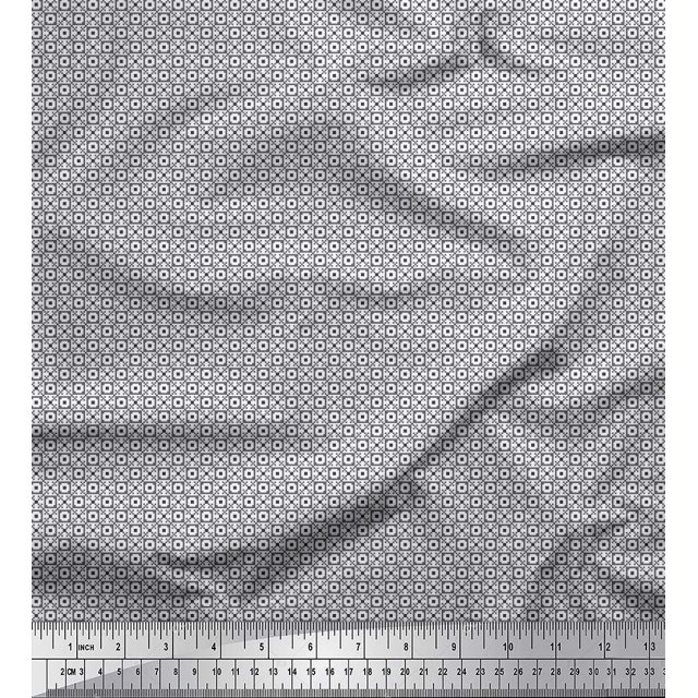 Soimoi Silk Fabric Geometric Small Printed Fabric 1 Yard 42 Inch Wide