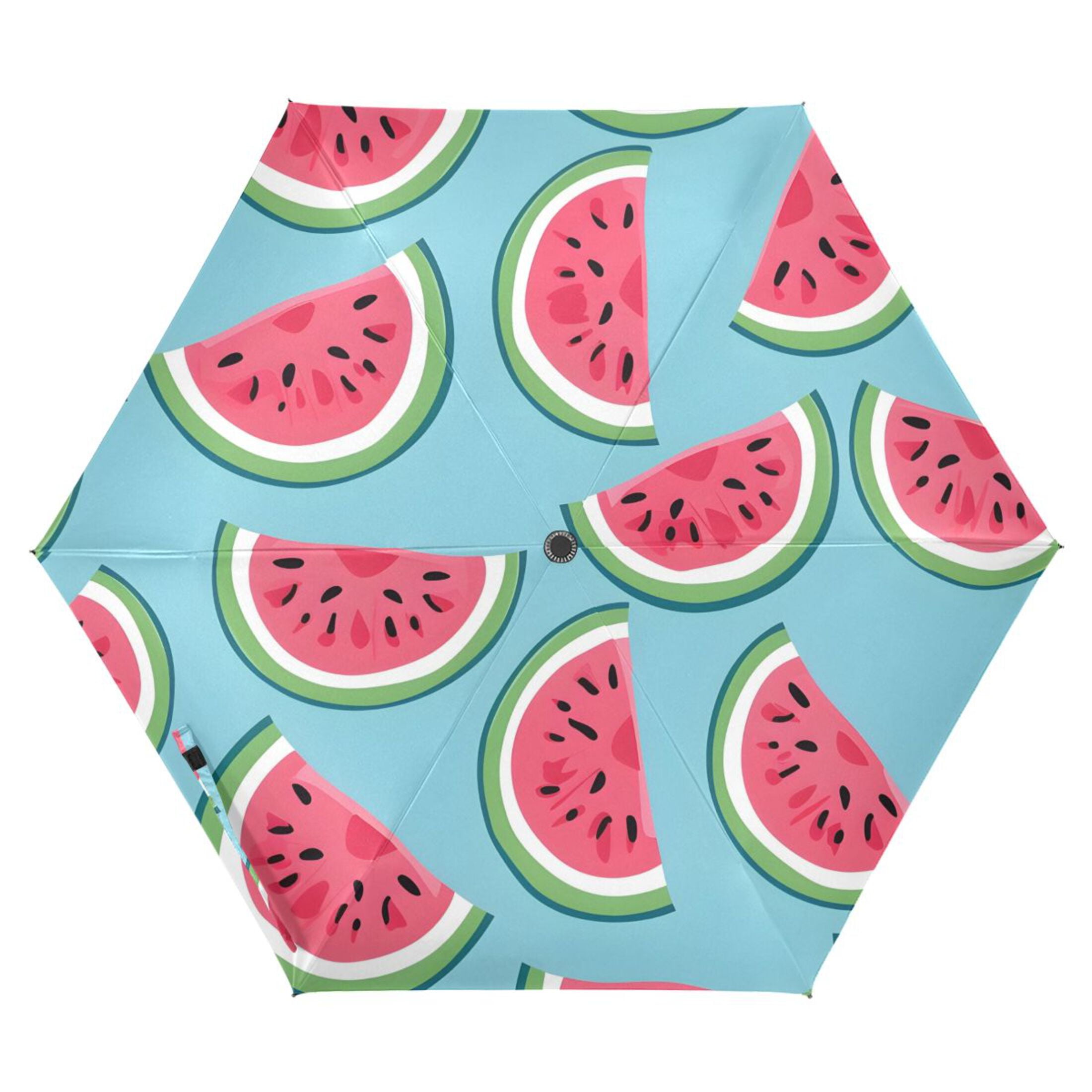 Watermelons Cartoon All Weather Umbrella Triple Folding Parasol 6 Ribs UV Protection Portable